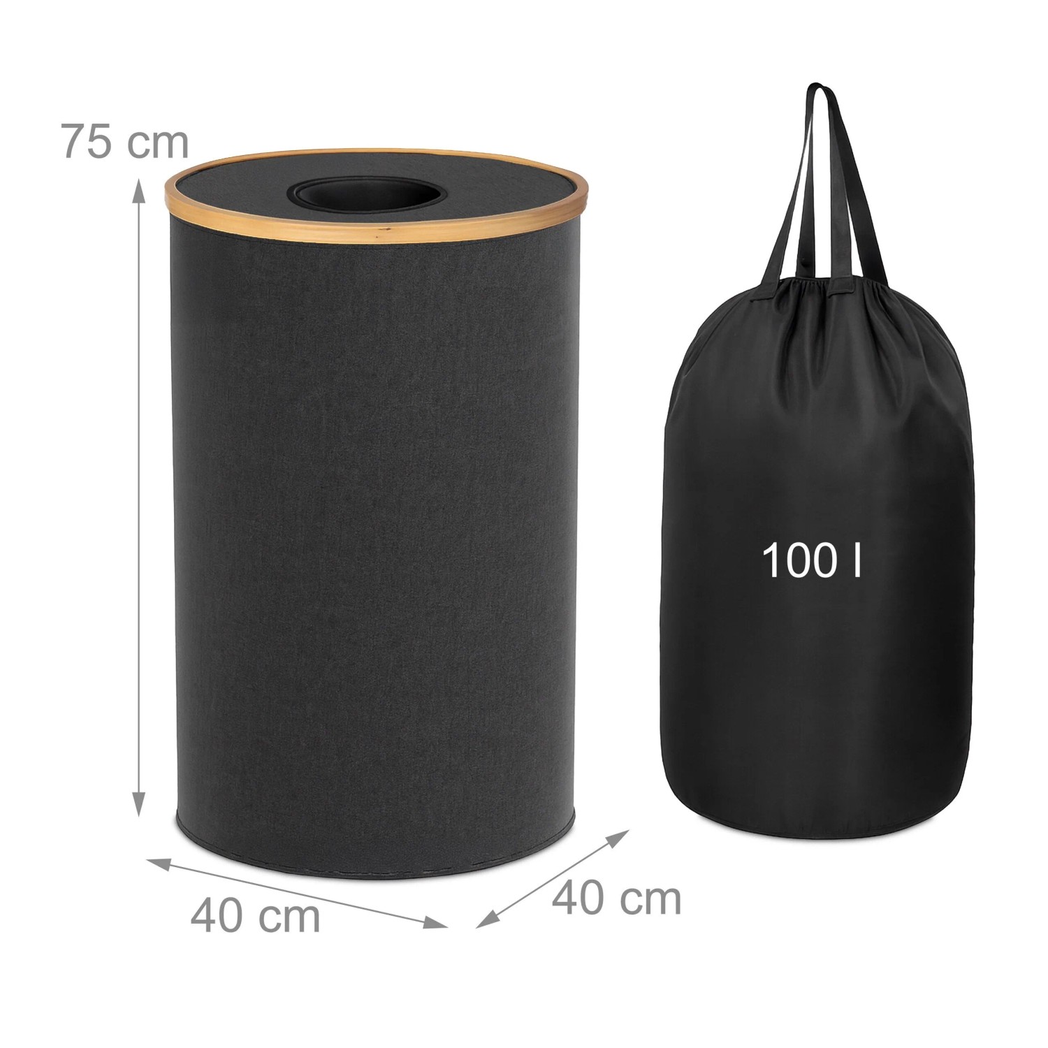 Relaxdays Pfandflaschen Sammelbehälter Baumwolle Bambus Fiberglas Schwarz Waschbar 75 cm x 40 cm 1,3 kg_4