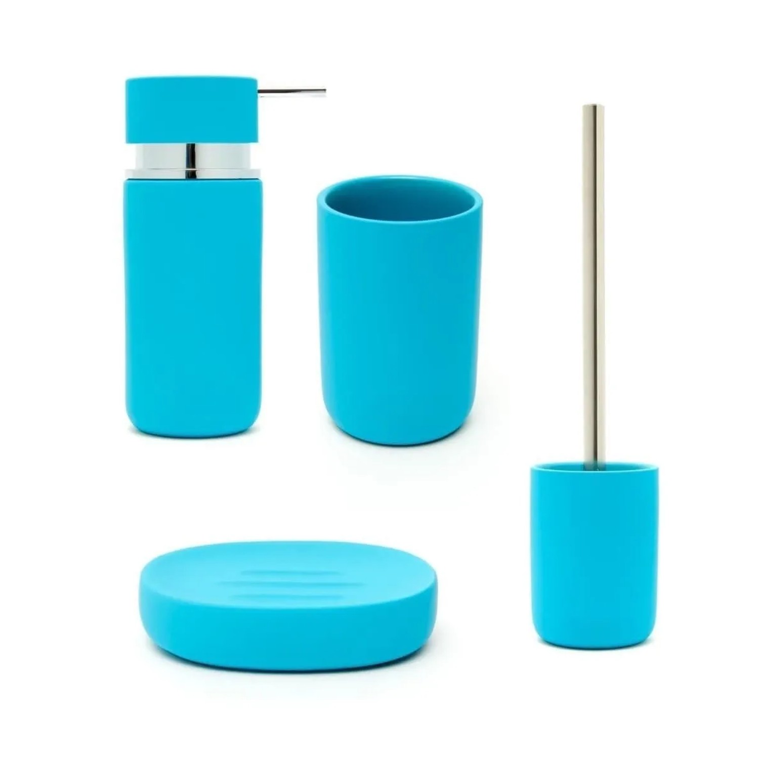 Swiss Aqua Technologies Badaccessoires Set aus Keramik Seifenspender Zahnbürstenbecher Schale Bürste Türkis
