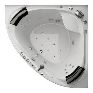 Jet-Line Eckwhirlpool Villa Sabrina, weiße Outdoor Whirlpool Badewanne für 2 Personen mit Wasserfall.