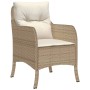 Beiger Gartenstuhl aus Rattan mit cremeweißen Kissen, Teil der vidaXL 3-tlg. Essgruppe.