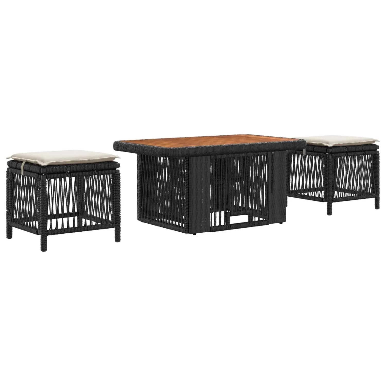 vidaXL Garten Essgruppe mit Kissen 3-Tlg Schwarz und Creme Poly-Rattan 42026750
