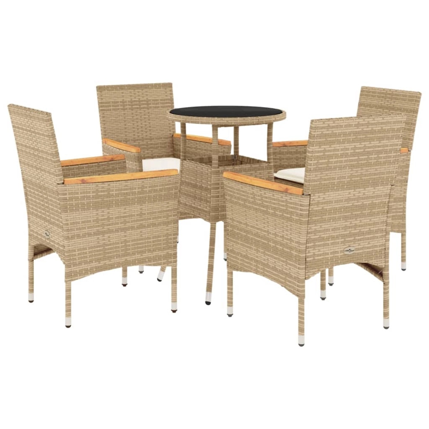 vidaXL 5-Tlg Garten-Essgruppe mit Kissen Beige Poly Rattan und Glas 3278726 günstig online kaufen