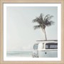 Pro Art Bild "Surf Feeling I", 30x30 cm, mit VW Bus, Palme und Surfbrett am Strand.