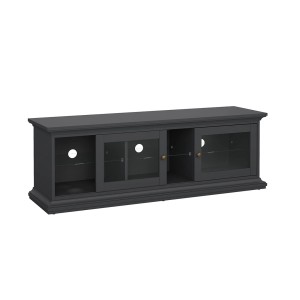 Mattgrauer TV-Tisch Venedig mit 2 Glastüren und Glasboden von ebuy24.