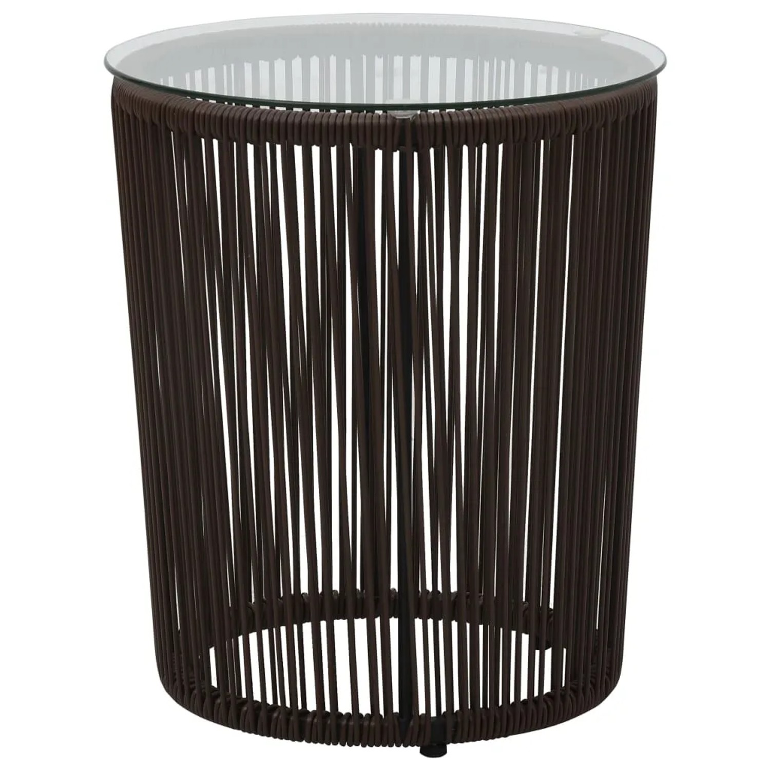 Beistelltisch aus braunem PE-Rattan mit Glasplatte, Teil des vidaXL Bistro-Sets.