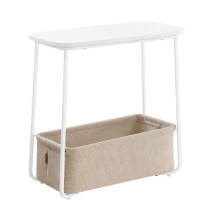 Vasagle Nachttisch in Weiß-Braun mit Stoffkorb, 60x30x60 cm. Praktischer Beistelltisch für Schlafzimmer.