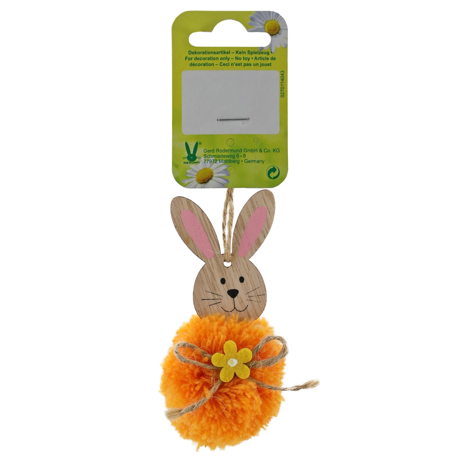 Anhänger Hase 4,5 cm x 4,5 cm x 9 cm Orange