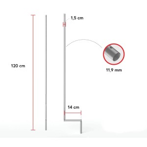 Graue Bauheld Rollladen Kurbelstange, 120cm lang, Detailansicht der Maße.