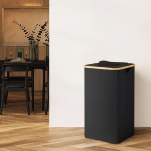 Relaxdays Pfandflaschen Sammelbehälter Baumwolle EVA Bambus Schwarz Mit Deckel 100 l 70 cm x 42 cm x 34 cm 1,3 kg
