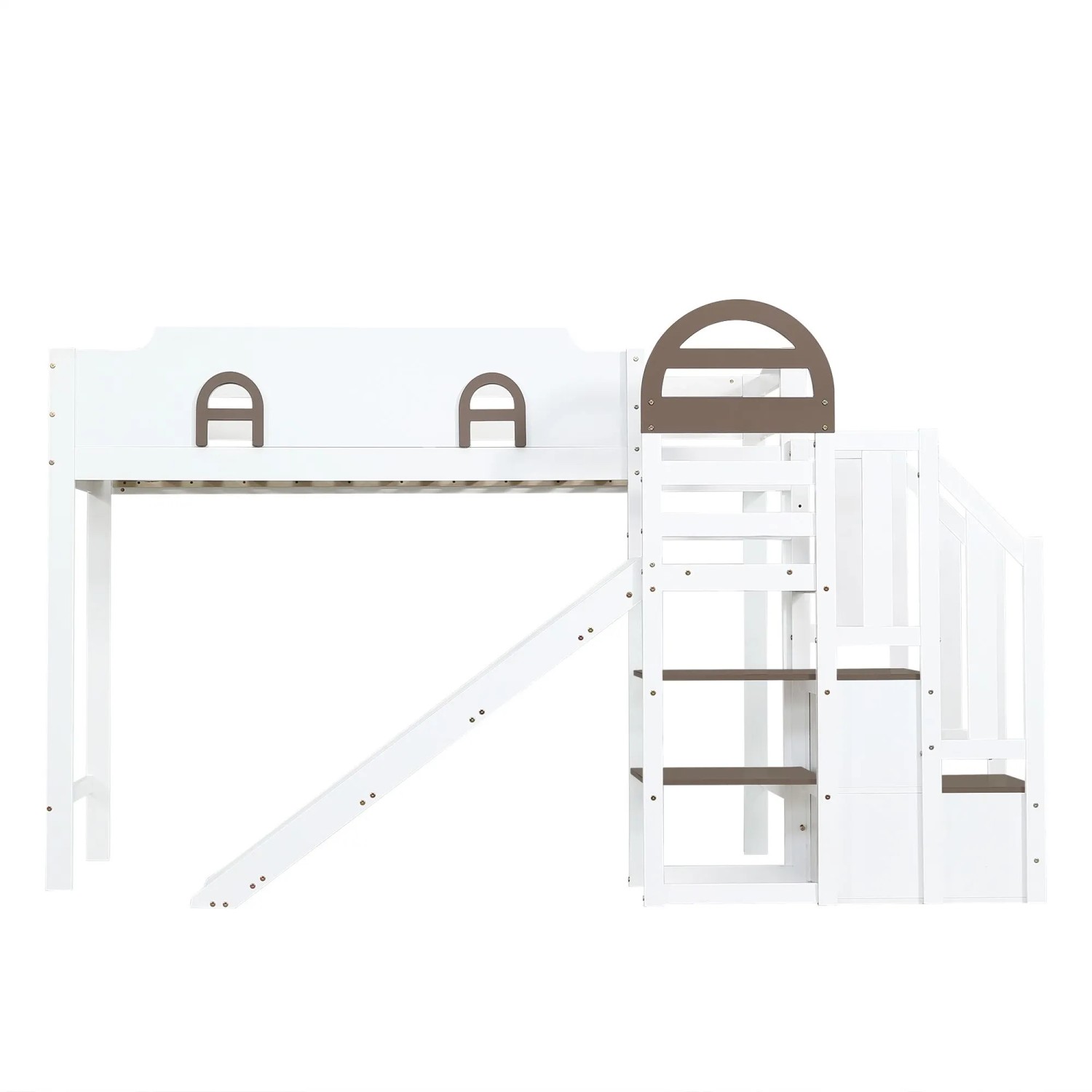okwish Etagenbett 90x200cm mit Rutsche Treppe und Stauraum Kinderzimmer Weiß ohne Matratze