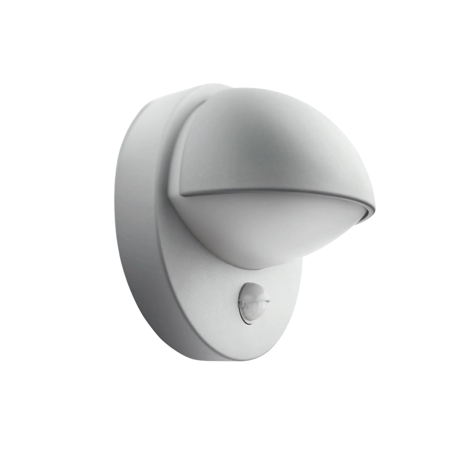 Helle, graue Philips MyGarden June Außenwandleuchte mit Bewegungssensor, Aluminiumgehäuse.
