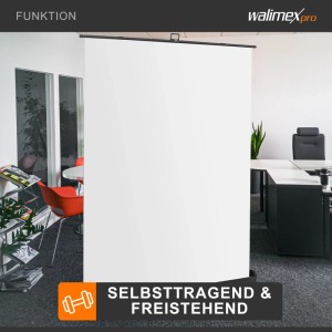 Walimex Pro Roll-Up Fotohintergrund weiß 155x200cm, selbsttragend für Studio & mobil.