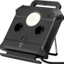 Schwarze Kabeltrommel mit USB, Leuchte und 2 Schuko-Steckdosen, 1,4 m Kabel für den Innenbereich.