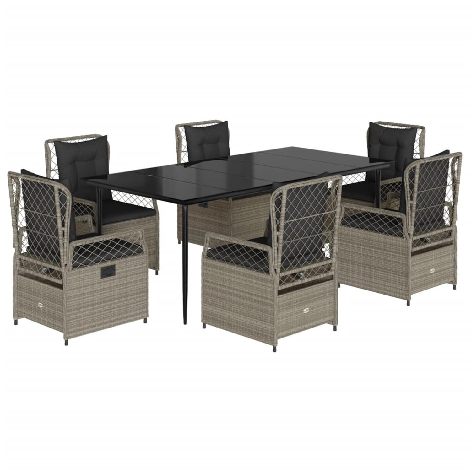 vidaXL 7-Tlg Garten-Essgruppe mit Kissen Hellgrau Poly Rattan 3263032 günstig online kaufen