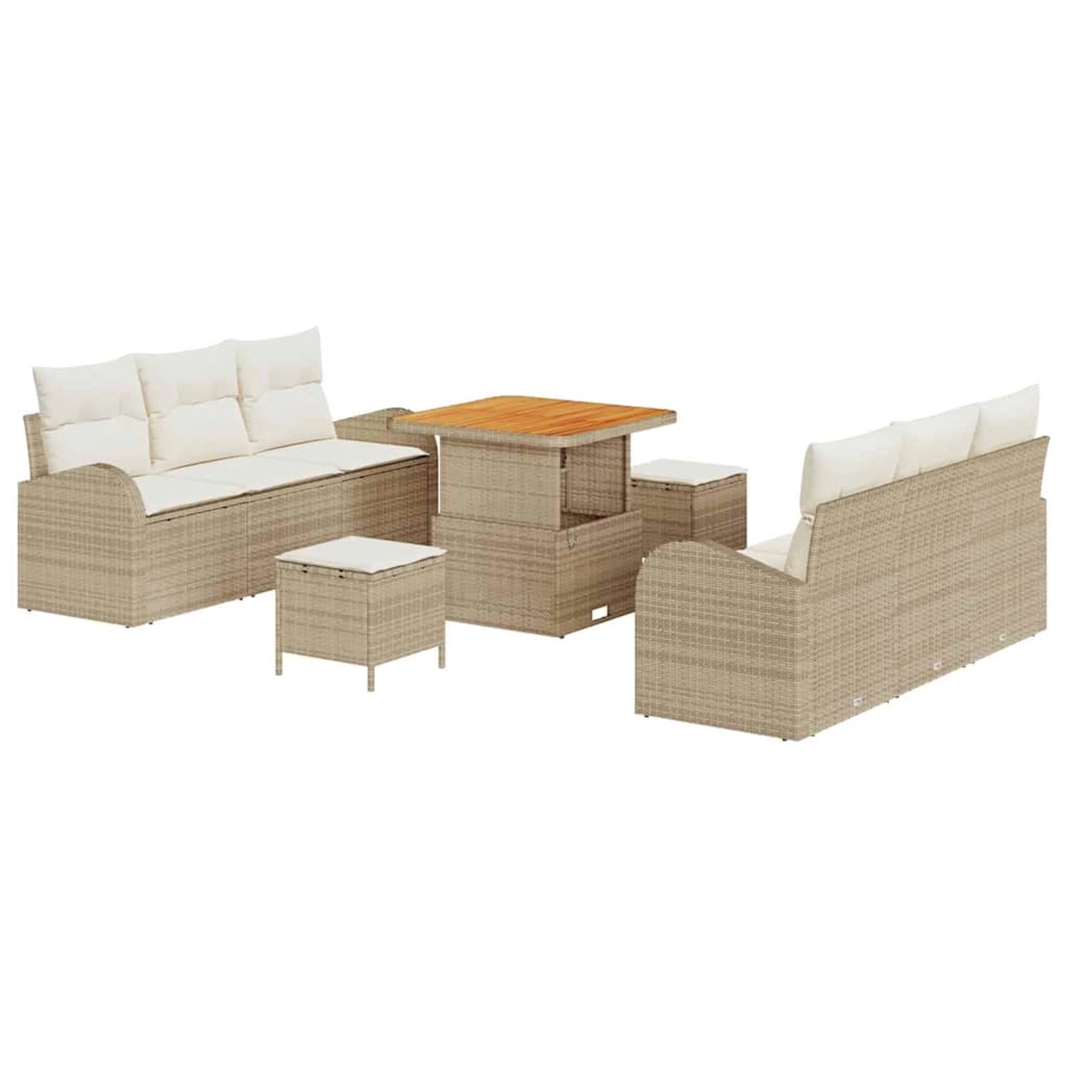vidaXL Garten-Sofa-Set mit Kissen 9-Tlg Beige Poly Rattan 3362346 günstig online kaufen
