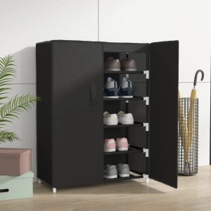 Schwarzer vidaXL Schuhschrank (60x28x90 cm) mit Stoffbezug und 5 Böden. Schuhkommode zur Aufbewahrung.