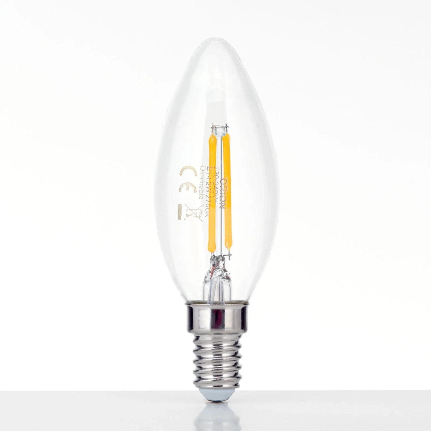 Dimmbare LED-Kerze E14, 2W, 180lm, 2700K, Warmweiß, Klar von Orion Leuchten.