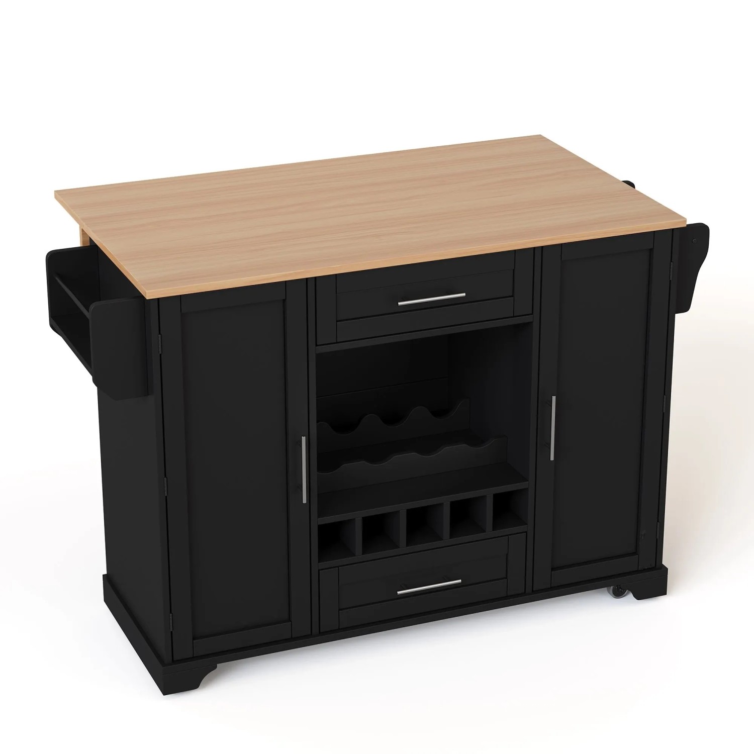 okwish Küchenwagen mit Klappbarer Arbeitsplatte Weinregal Glashalter Küche 120x45-70x92cm Schwarz