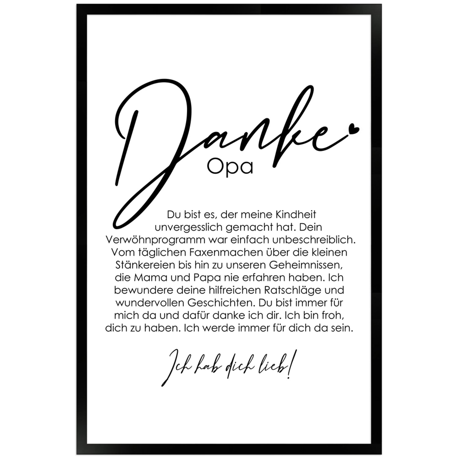 WANDStyle Gerahmtes Poster Danke Opa 40 x 60 cm Geschenkidee für Eine Perso günstig online kaufen