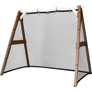 Axi 4-in-1 SportsFun Schaukel mit Netz für Fußball, Tennis, Volleyball. Braun-weißes Schaukelgestell.
