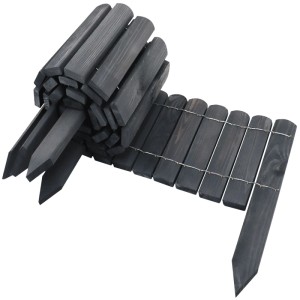 Grauer Holz Rollzaun (2er Set) zur Beet- und Rasenabgrenzung, flexibel einsetzbar.