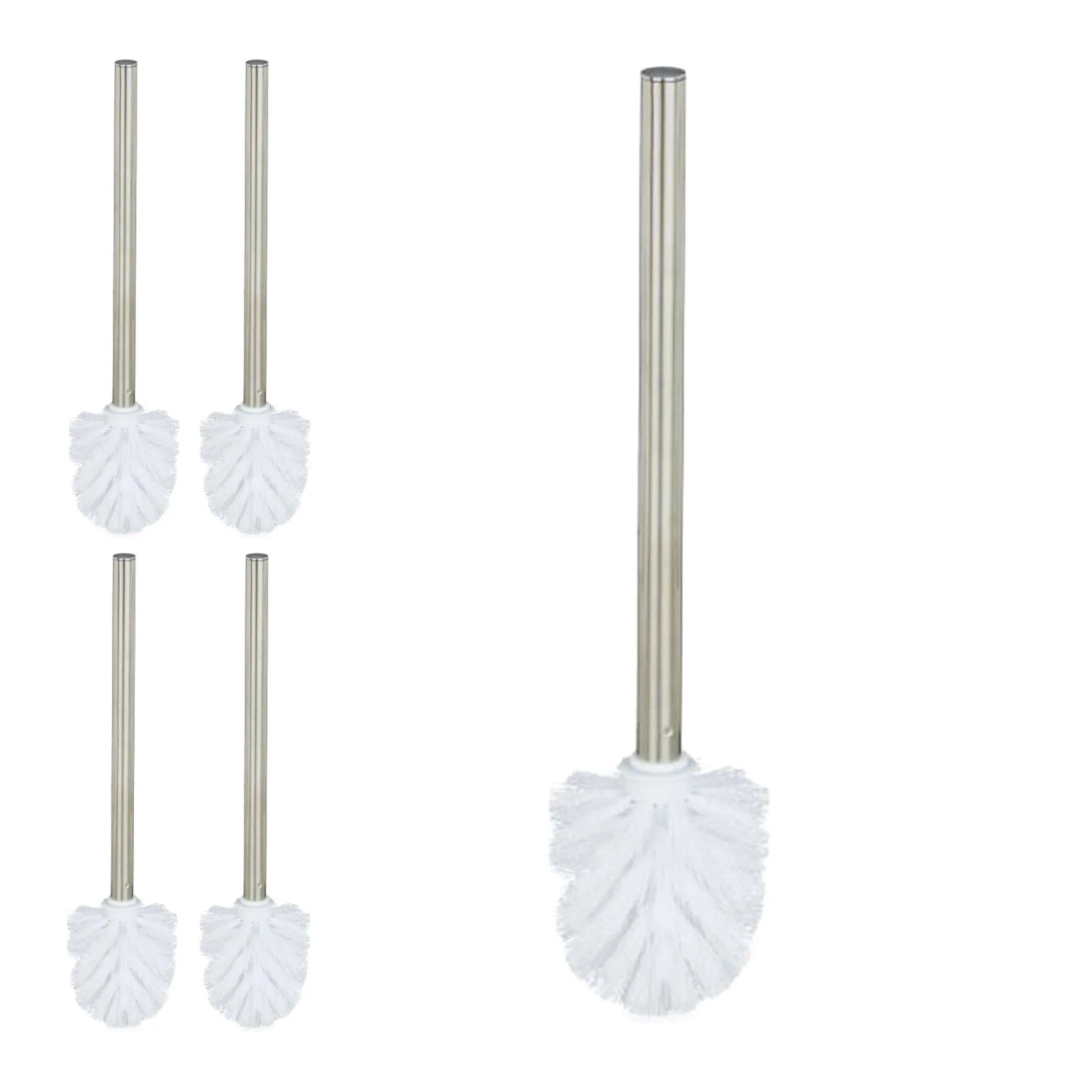 Relaxdays WC-Bürste Kunststoff Edelstahl Weiß Silber 5er Set Abnehmbar 35 cm x ø 8 cm