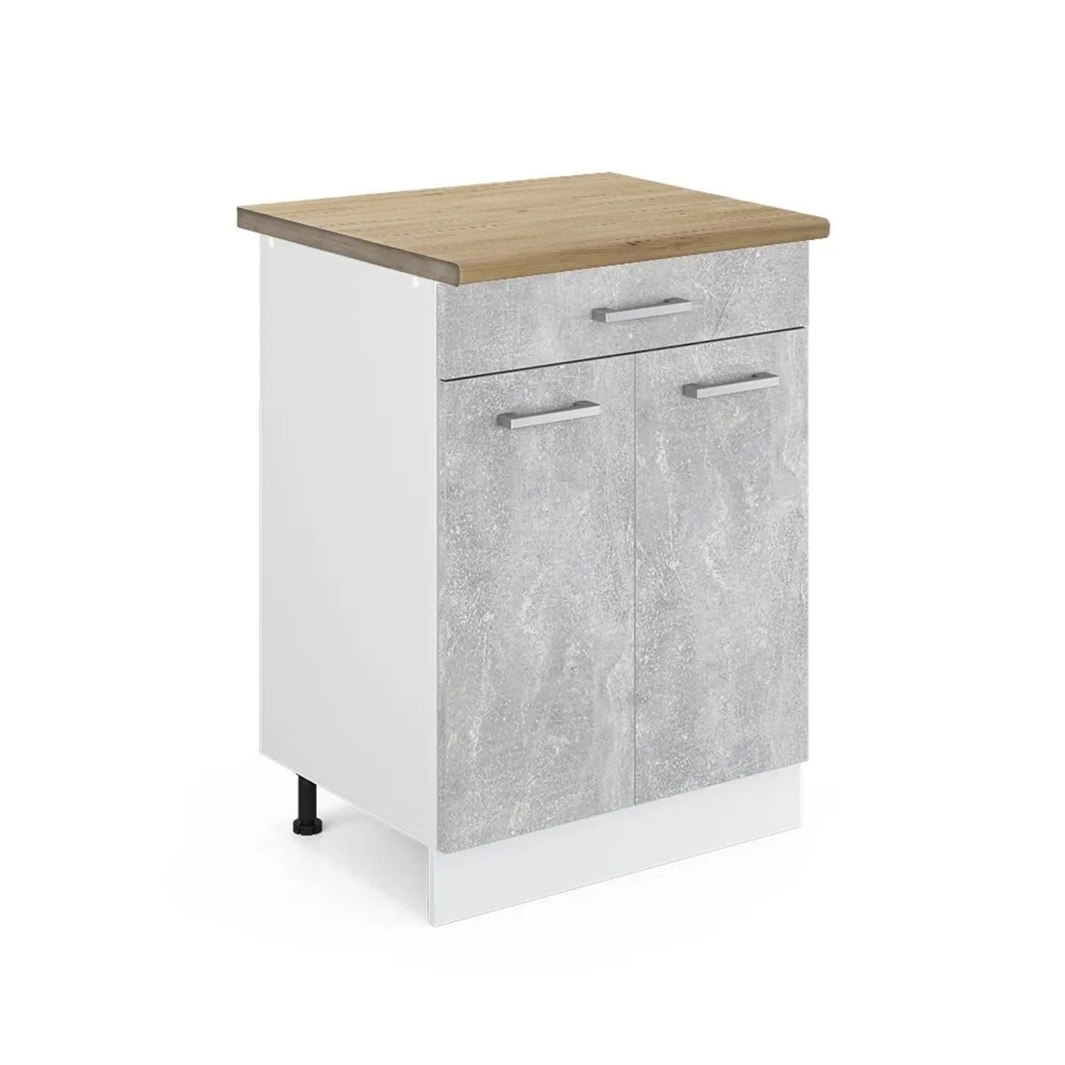 Vicco Küchenunterschrank R-Line Beton Weiß 60 cm mit Schublade AP Eiche