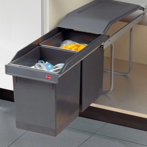 HAILO Abfallsammler Mülleimer Tandem 2x 15L Dunkelgrau mit Teilauszug 3650101