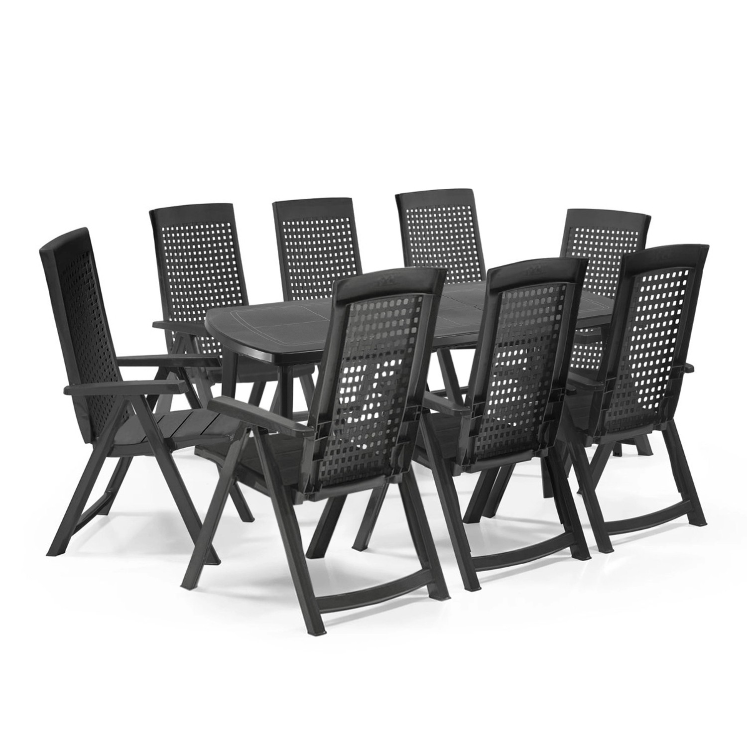 Shaf Milano 9-tlg. Outdoor-Essgruppe mit Atlantic Esstisch Anthrazit Wetterfest Klappsessel