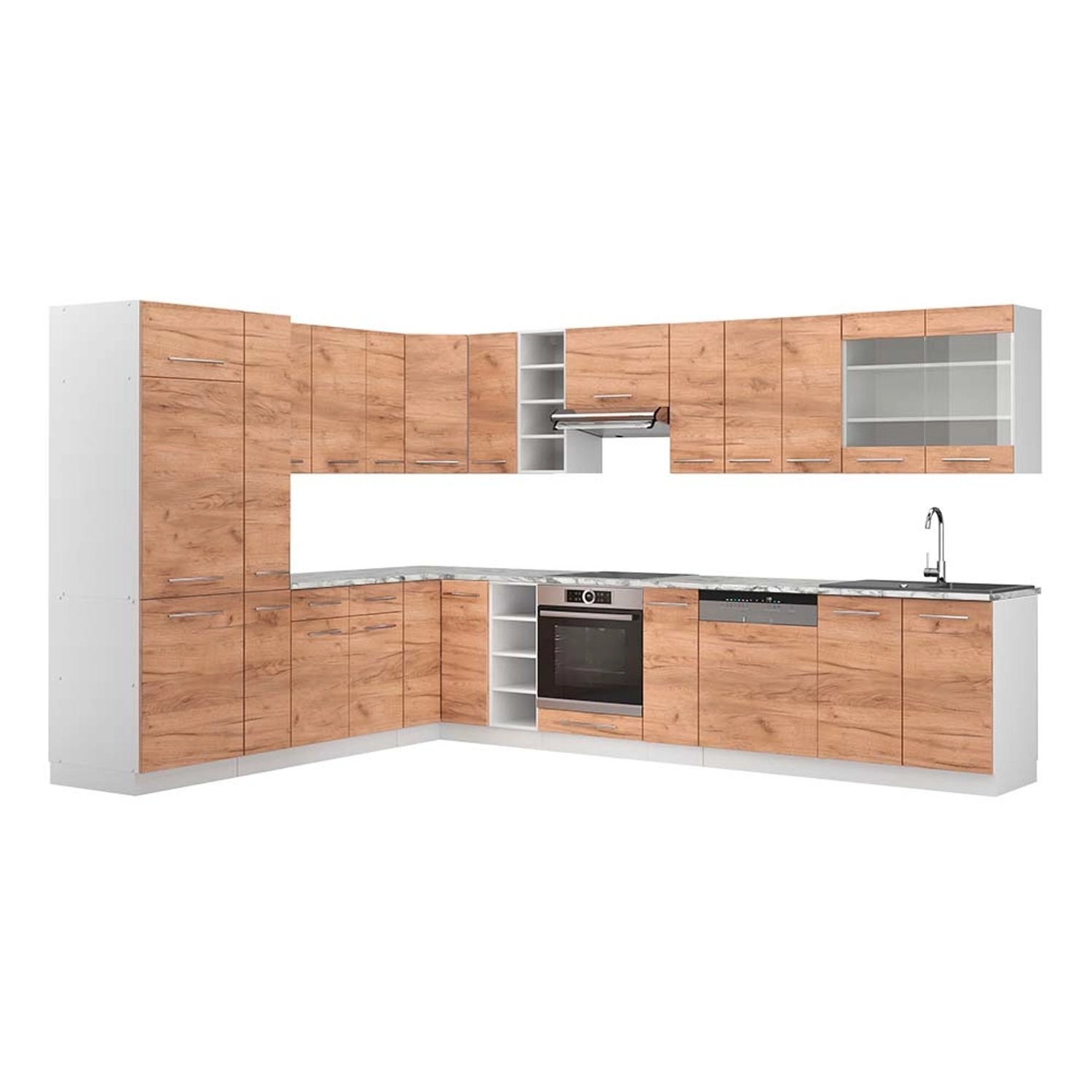 Vicco Fame-Line Eckküche Goldkraft Eiche/Weiß 347 x 257 cm AP Marmor günstig online kaufen