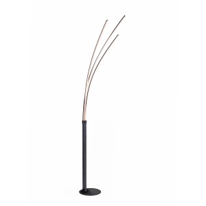 Moderne, schwarze LED Stehlampe Maja, 215cm hoch, mit drei geschwungenen Leuchtelementen.