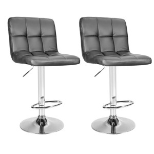 2er Set graue, höhenverstellbare CCLIFE Barhocker mit Kunstlederbezug und Chromfuß.