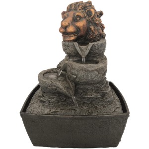 Dekorativer Zimmerbrunnen Sternzeichen Löwe aus Polyresin, 26cm hoch.