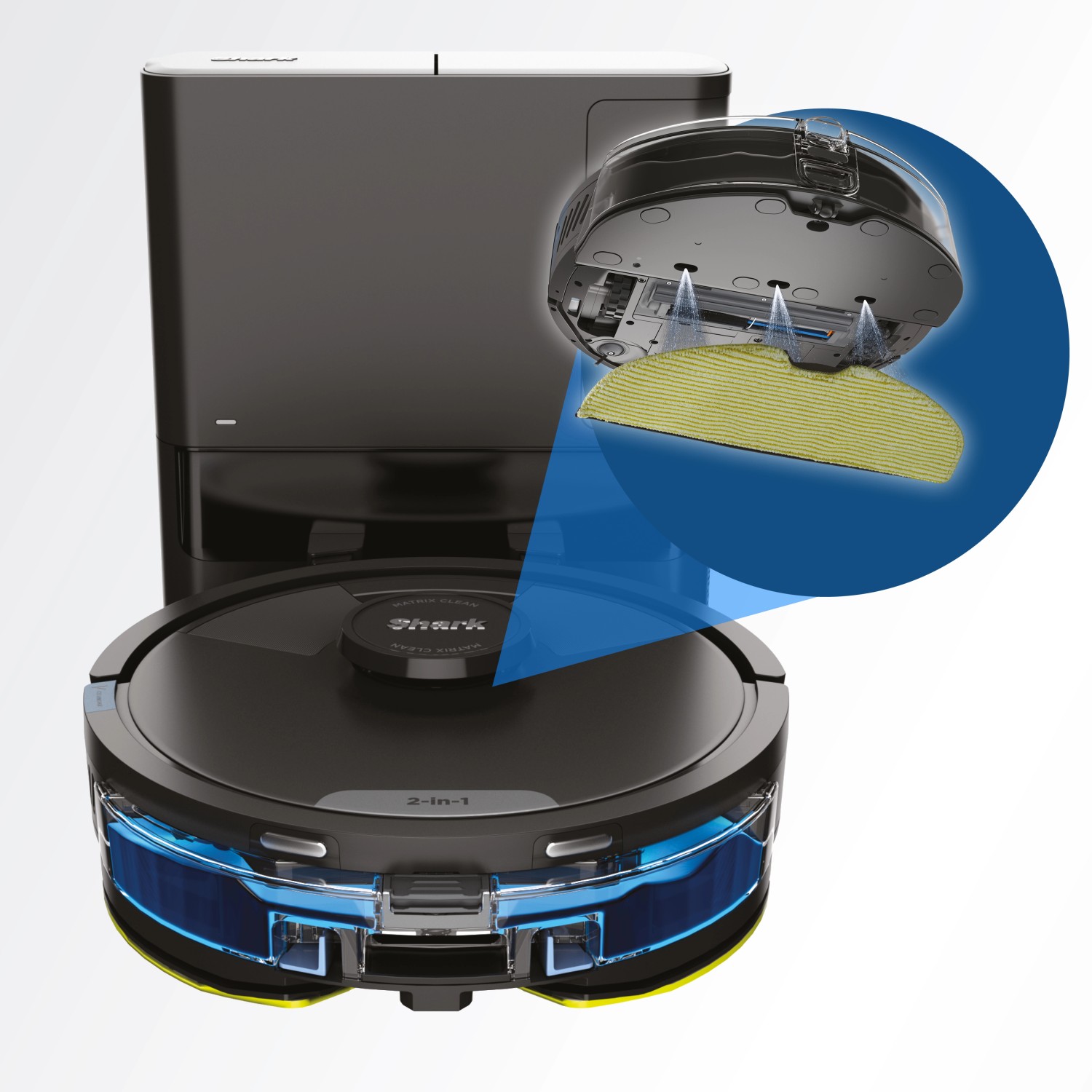 Shark Saug- und Wischroboter Matrix Plus RV2620WDEU mit Wischfunktion und Basisstation.
