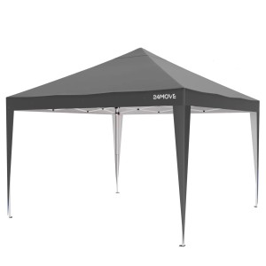 Grauer 24MOVE Pavillon 3x3m mit UV-Schutz 50+, wasserdicht und winterfest, inklusive Tasche.