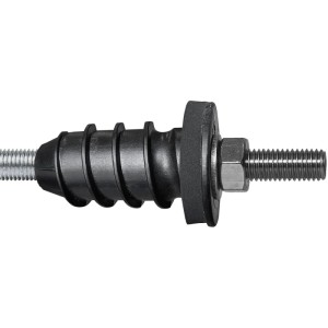 Celo Resitherm Gewindestange M12 für gedämmte Fassaden. Schwarzes Trennmodul, Stahlgewinde und Dichtung.