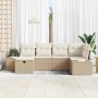 Beiges 6-teiliges vidaXL Garten-Sofa-Set aus Polyrattan mit Kissen und Stauraum.