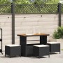 Schwarze vidaXL Garten Essgruppe, 4-teilig, aus Poly Rattan mit Tisch und Hockern.