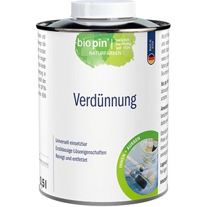 Biopin Verdünnung 500ml im Metalleimer, geeignet zum Verdünnen von Naturfarben und Reinigen von Werkzeugen.