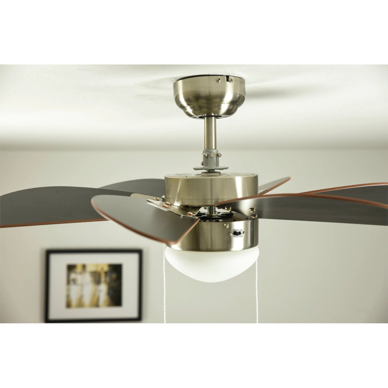 WESTINGHOUSE Deckenventilator Turbo Swirl Chrom, 76 cm, mit Lampe und Zugketten.