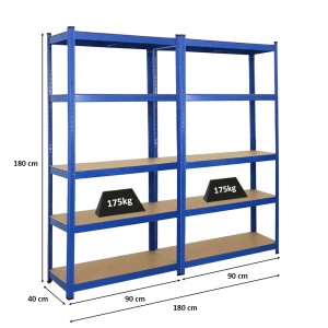 PROREGAL Mega Deal: 2 blaue Kellerregale, 180x90x40 cm, je 175 kg Fachlast.