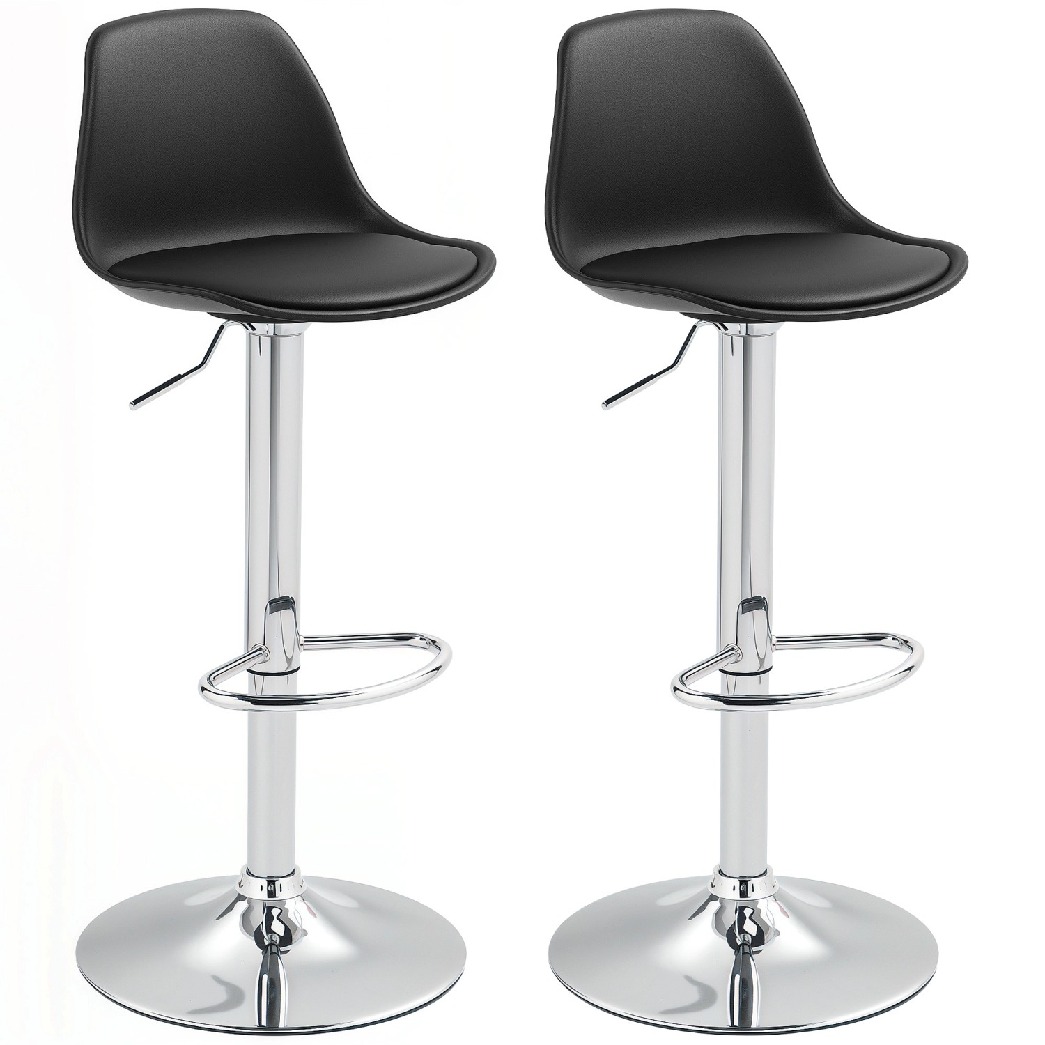 HOMCOM Barhocker mit Stahlgestell Kunstleder Schwarz 42L x 38B x 82-104H cm