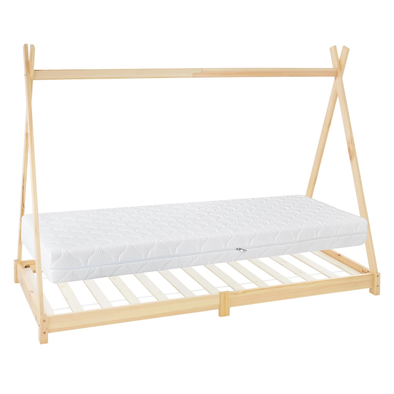 ML-Design Kinderbett Tipi 90x200cm Natur mit Matratze H16cm Lattenrost günstig online kaufen