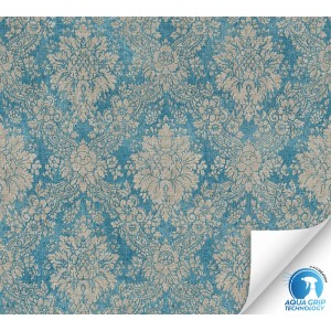 A.S. Création Vliestapete mit blau-beigen Ornamenten, vorgeleimt, für einfache Wandgestaltung.