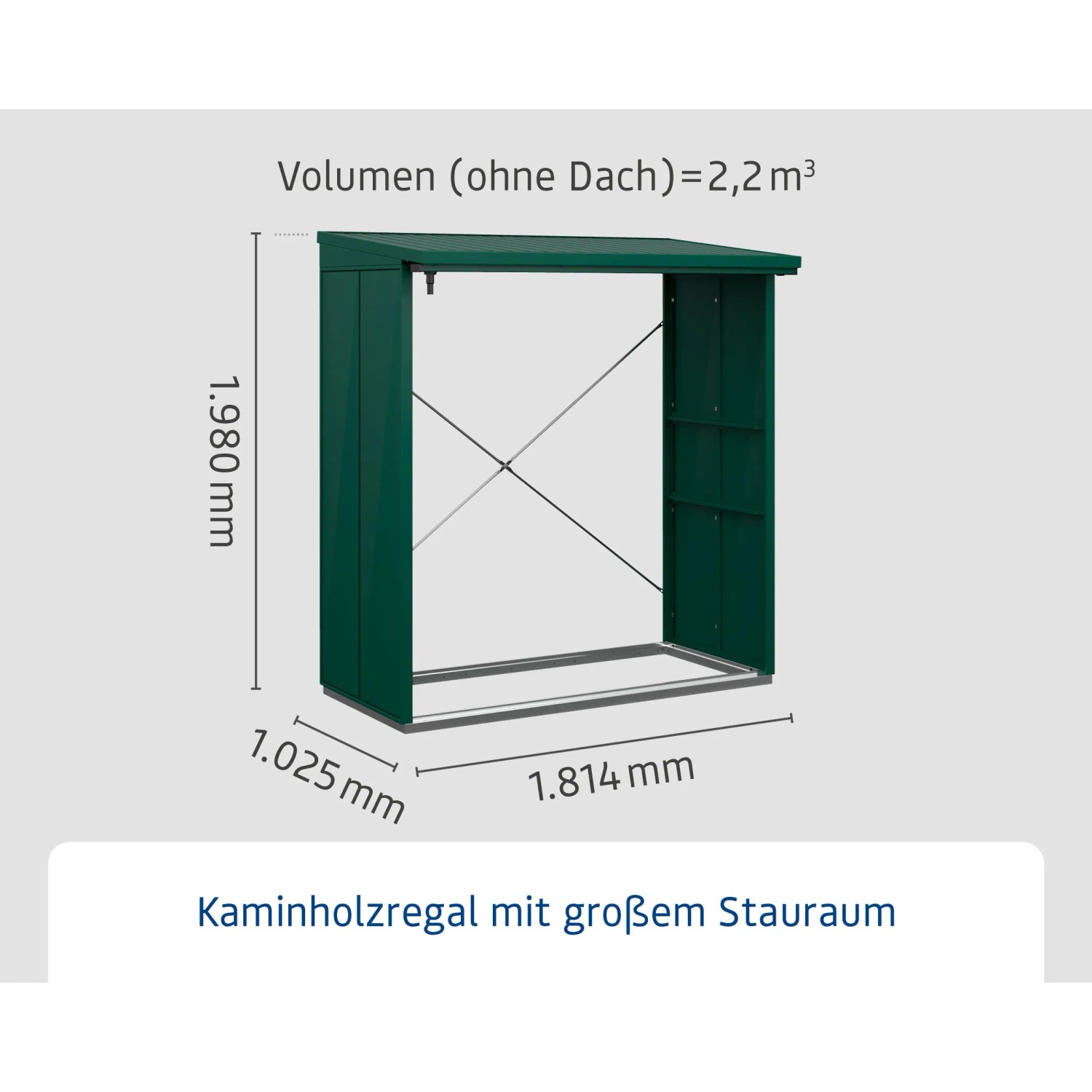 EcoStar Kaminholzregal Elegant-V, moosgrün, Metallregal zur Kaminholzlagerung.