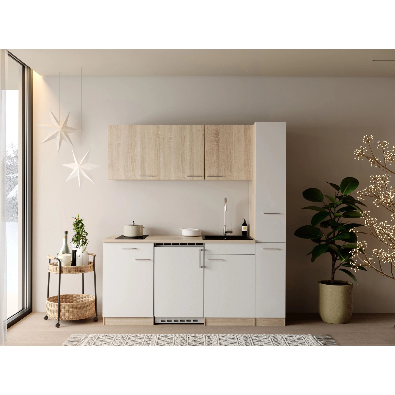 Respekta Ingrid Singleküche 180 cm Weiß mit Apothekenschrank