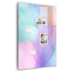 Tulup Beschreibbare Glasmagnettafel Pastellfarbene Federn 60x90 cm Magnettafel Büro Glas Schwarzer Marker Glassboard Magnetisch