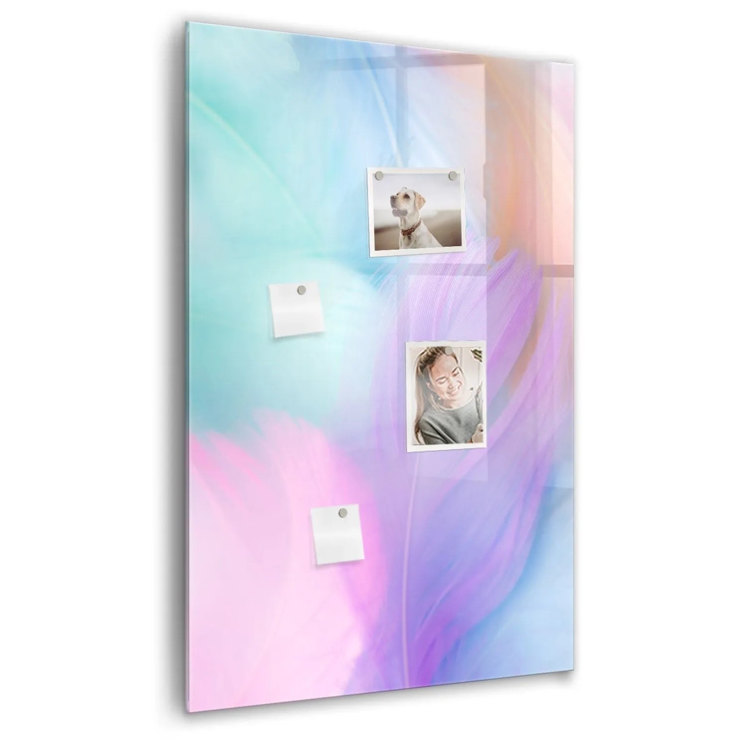 Tulup Beschreibbare Glasmagnettafel Pastellfarbene Federn 60x90 cm Magnettafel Büro Glas Schwarzer Marker Glassboard Mag...