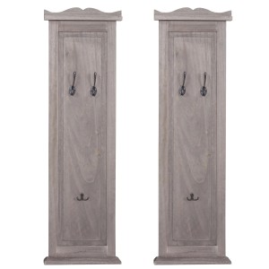 BERLINLODGE Garderobe 2er-Set 109x28x5,5cm Wandhaken Holz Grau-Braun Shabby