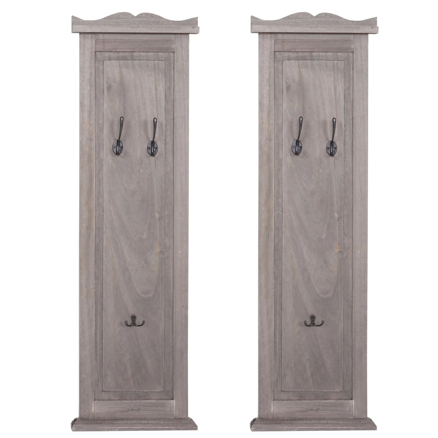 BERLINLODGE Garderobe 2er-Set 109x28x5,5cm Wandhaken Holz Grau-Braun Shabby günstig online kaufen